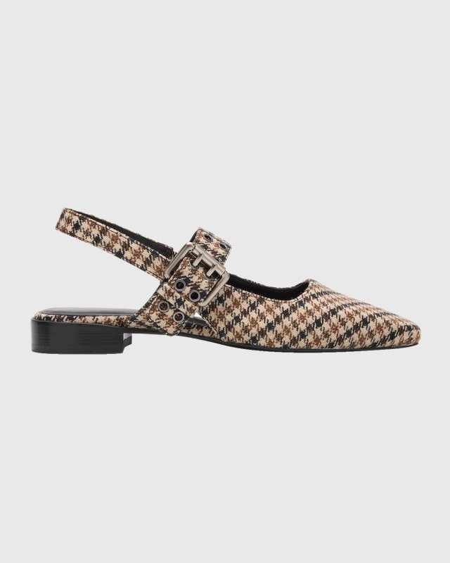 Astra Houndstooth Buckle Slingback Flats